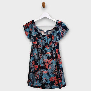 J Jill Love Linen Shirt Women Medium Tropical Sarasa Off the Shoulder Ruffled